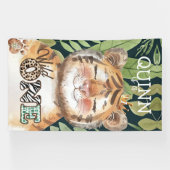Wild One ジャングルサファリ 1歳の誕生日ウェルカムサイン 横断幕 (横)