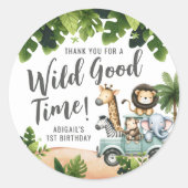 Wild One ジャングルサファリ 1歳の誕生日パーティー ラウンドシール (正面)