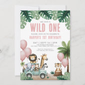 Wild One ジャングルサファリ 1歳の誕生日パーティー 招待状 (正面)