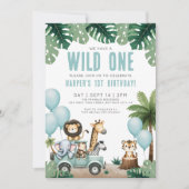 Wild One ジャングルサファリ 1歳の誕生日パーティー 招待状 (正面)