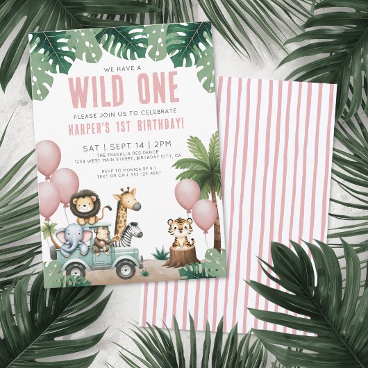 Wild One ジャングルサファリ 1歳の誕生日パーティー 招待状