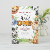 Wild One ジャングルサファリ 1歳の誕生日招待状 招待状 (スタンド正面)