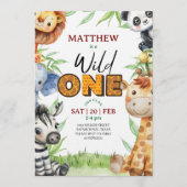 Wild One ジャングルサファリ 1歳の誕生日招待状 招待状 (正面)