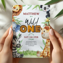 Wild One ジャングルサファリ 1歳の誕生日招待状