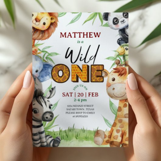 Wild One ジャングルサファリ 1歳の誕生日招待状 招待状
