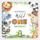 Wild One ジャングルサファリ 1歳の誕生日 スクエアシール (正面)