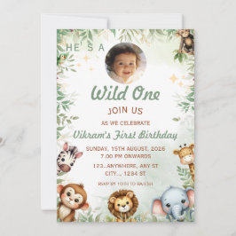 Wild One ジャングルテーマ 1歳の誕生日フォト招待状 招待状