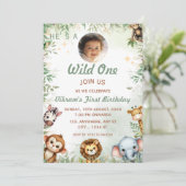Wild One ジャングルテーマ 1歳の誕生日フォト招待状 招待状 (スタンド正面)