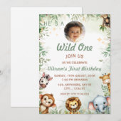 Wild One ジャングルテーマ 1歳の誕生日フォト招待状 招待状 (正面/裏面)