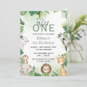 Wild One ジャングルボーイ 1歳の誕生日 写真招待状 招待状 (スタンド正面)