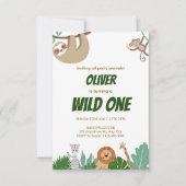Wild One ジャングル動物 誕生日パーティーデザイン 出欠カード (正面)