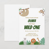 Wild One ジャングル動物 誕生日パーティーデザイン 出欠カード (正面/裏面)