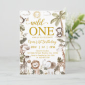 Wild One ジャングル動物 1歳の誕生日パーティー 招待状 (スタンド正面)