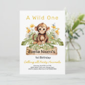 Wild One ジャングル動物 1歳の誕生日招待状 招待状 (スタンド正面)