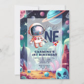Wild One スペース エイリアン 宇宙飛行士 1歳の誕生日 招待状 (正面)