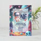 Wild One スペース エイリアン 宇宙飛行士 1歳の誕生日 招待状 (スタンド正面)