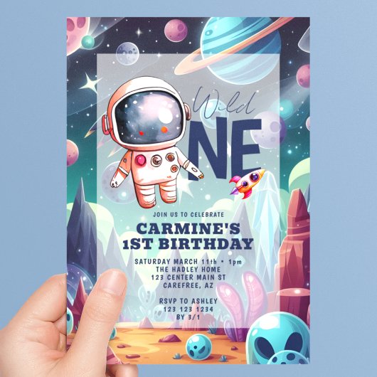 Wild One スペース エイリアン 宇宙飛行士 1歳の誕生日 招待状