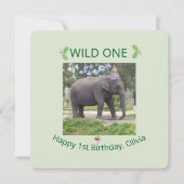 Wild One ゾウ 誕生日パーティー招待状デザイン 招待状 (正面)