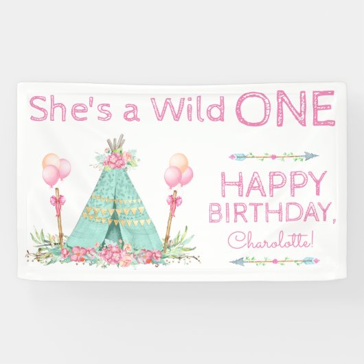 Wild One テント 1歳の誕生日 バナー 横断幕 (横)