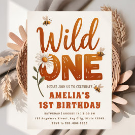 Wild One デイジー 写真 1歳の誕生日おめでとう 女の子  招待状