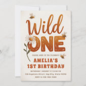 Wild One デイジー 写真 1歳の誕生日おめでとう 女の子 招待状 (正面)