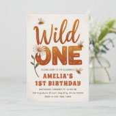 Wild One デイジー 写真 1歳の誕生日おめでとう 女の子 招待状 (スタンド正面)