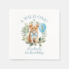 Wild One バースデイ ライオン ボーイ 誕生日 フローラル ネクタイ スタンダードカクテルナプキン