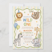 Wild One パーティーアニマル サファリ 誕生日 招待状 (正面)