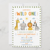 Wild One パーティーアニマル サファリ 誕生日 招待状 (正面)