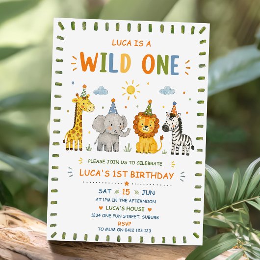 Wild One パーティーアニマル サファリ 誕生日 招待状