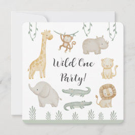 Wild One パーティー サファリ 動物 パーソナライズド 招待状
