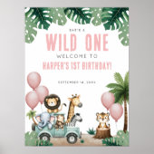Wild One ピンクサファリ 1歳のバースデーウェルカム ポスター (正面)