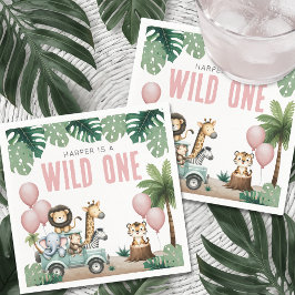 Wild One ピンクサファリ 1歳の誕生日 スタンダードカクテルナプキン