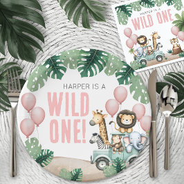 Wild One ピンクサファリ 1歳の誕生日 ペーパープレート