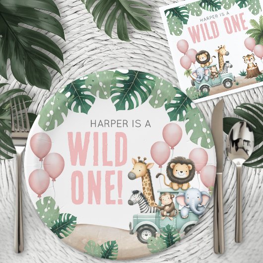 Wild One ピンクサファリ 1歳の誕生日 ペーパープレート