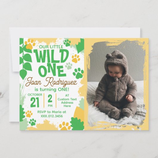 Wild One フォトサファリ 1歳の誕生日招待状 招待状 (正面)