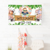 Wild One フォト ジュングルサファリ動物 誕生日 横断幕 (インサイチュ)