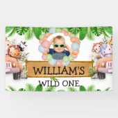 Wild One フォト ジュングルサファリ動物 誕生日 横断幕 (横)