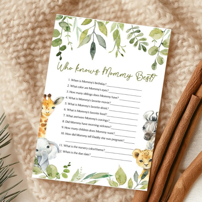 Wild One ベビーシャワー・ゲーム「ママのことを一番知っているのは誰？」 (Wild One Safari Baby Shower Game)