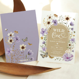Wild One: ラベンダーウィルフラワーの草原 1歳の誕生日 招待状