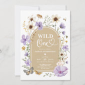 Wild One: ラベンダーウィルフラワーの草原 1歳の誕生日 招待状 (正面)