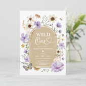 Wild One: ラベンダーウィルフラワーの草原 1歳の誕生日 招待状 (スタンド正面)