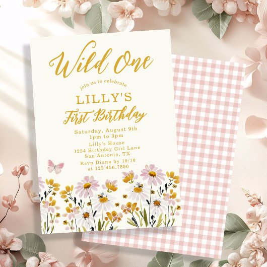 Wild One ワイルドフラワー バタフライ ガーデン 1歳の誕生日 招待状