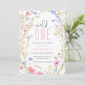 Wild One ワイルドフラワー 女子 1歳の誕生日招待状 招待状 (スタンド正面)