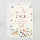 Wild One ワイルドフラワー 野の花 1歳の誕生日パーティー 招待状 (正面)