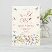 Wild One ワイルドフラワー 野の花 1歳の誕生日パーティー 招待状 (スタンド正面)