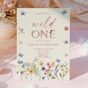 Wild One ワイルドフラワー 野の花 1歳の誕生日パーティー 招待状