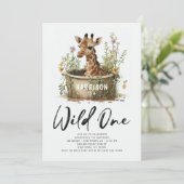 Wild One(ワイルド・ワン) 1歳の誕生日 キリン 写真 QRコード 招待状 (スタンド正面)