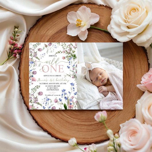 Wild One 写真付き1歳の誕生日招待状 招待状