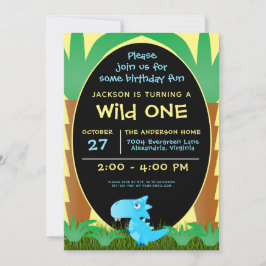 Wild ONE 恐竜 男の子 一歳の誕生日カード 招待状